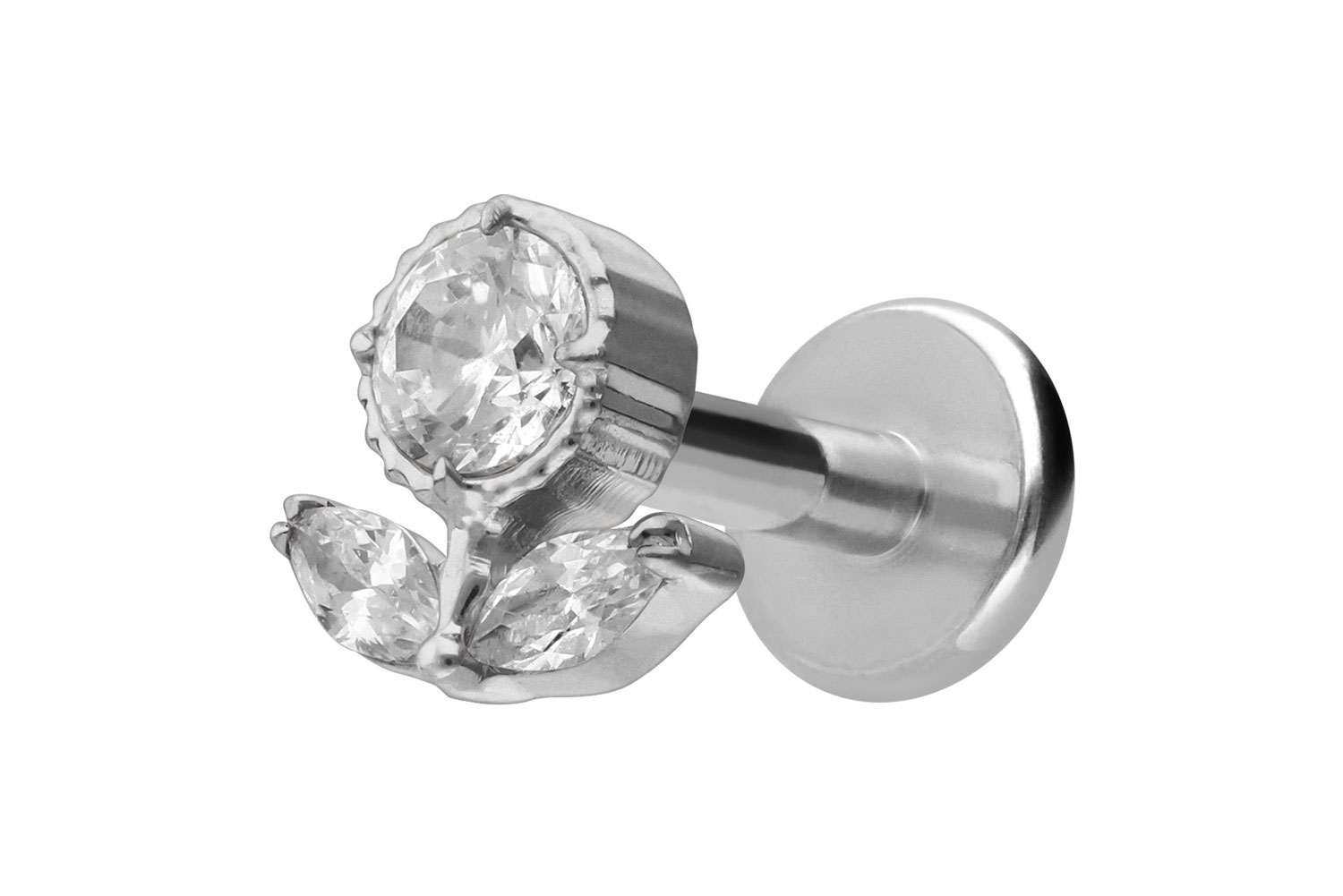 Titan Labret Piercing mit Innengewinde KRISTALLBLUME